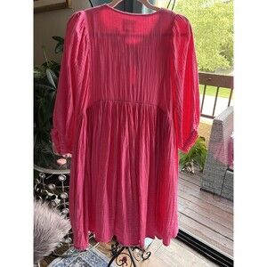 Citrus Called To Surf Candy Pink Lined Dress 100% Cotton XL Bell Sleeve